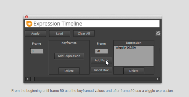 Aescripts - Expression Timeline 2 - From the beginning until frame 50 use the keyframed values and after frame 50 use a wiggle expression